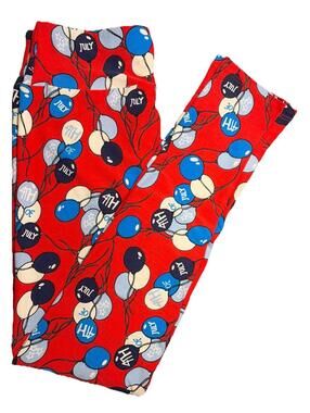 New LuLaRoe OS Patriotic July 4th Red White Blue Balloon Leggings Size 2-10